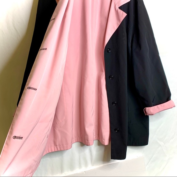 Pink and Black Reversible Rain Jacket Trench Coat - Picture 6 of 6